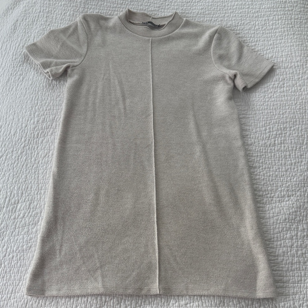 Zara Beige Short Sleeve Sweater Dress